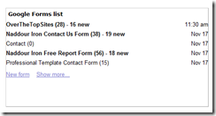 Google Docs: forms list gadget