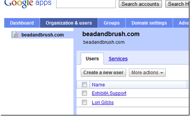Ogranizations and Users menu in Google Apps admin