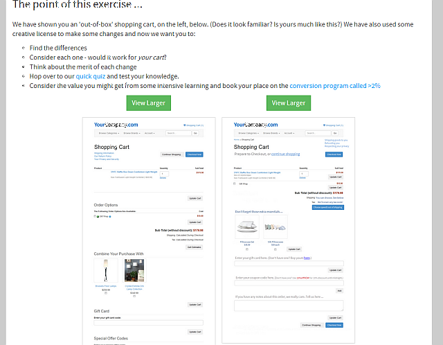 Before and After view of cart page