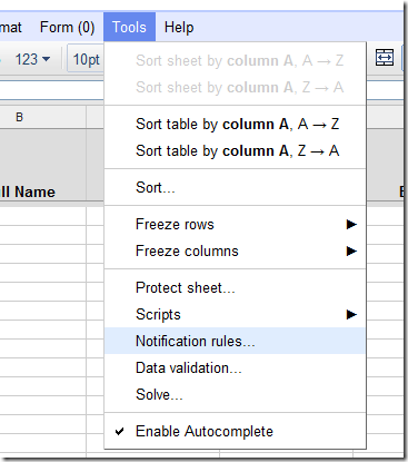 Launching notification rules on a Google Spreadsheet